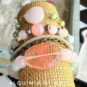 SWEET Y LINDO + Rose Pink and Mint Stackable Beaded Bracelet Set